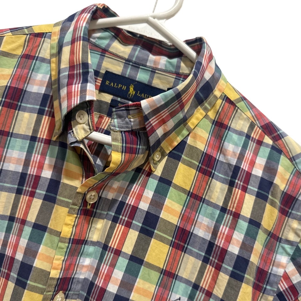 Ralph Lauren Button Down Shirt Mens Small Multicolor Plaid Custom Fit Cotton